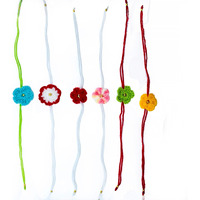 Newdream Handmade Crochet Rakhi With Floral Design, Multi-Color, Pack Of 6, Cord Chain
