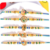 Craftvatika Rakhi Set Of 5 For Brother Bhaiya Bhai Kids, Radhe Krishna Rakhi For Brother, Om Ganesha Rakhi, Rakhis For Rakshabandhan, Rakhi Set For Brother With Card, Ganesh Ji Rakhis Combo For Boy Men Girls