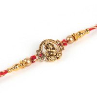 Purple Tree Beautiful Stone Studded Ganesha Rakhi For Brother With Roli Chawal And Card
