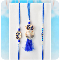 Craftvatika Evil Eye Rakhi Set Of 3 For Brother Bhabhi Kids, Rakhi Set Of 3 For Bhaiya Bhabhi Kids, Rakhis For Men Women, Evil Eye Lumba, Elephant Rakhis For Kid With Best Wishes Card