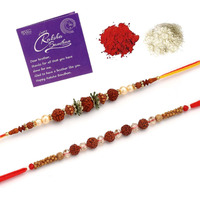 Sukkhi Rakhi For Brother Trendy Rudraksha Handmade & Gold Plated Combo With Roli Chawal & Greeting Card|Rakshabandhan|Set Of 2|Cbrak107570