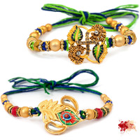 To The Nines Men Rakhi For Brother - Pack Of 2 Rakhi With Tilak Material & Greeting Card