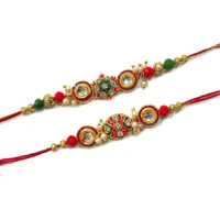 The Purple Tree Red Kundan And Stone Rakhis For Men With Roli Chawal And Card (Pack Of 2) Rakhi For Bhai, Rakshabandhan Gift For Brother, Rakhi Gift