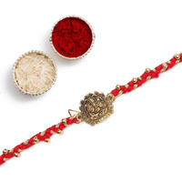 The Purple Tree Golden Ganesha Rakhis For Brother With Roli Chawal And Card (Pack Of 1) Rakhi For Men, Rakshabandhan Gift For Brother, Rakhi Gift, Rakhi With Beaded Thread String