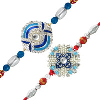Mahi Silver Alloy Ethereal Meenakari Work 2 Rakhis Bracelet Combo For Boys