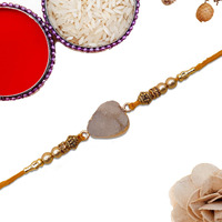 The Purple Tree Designer Semi Precious Stone Agate Rakhi For Brother With Roli Chawal (Pack Of 1) Designer Rakhi For Brother, Rakshabandhan Gift (Beige)