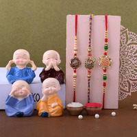 Great Art Rakhi Gift For Brother With Rakhi Gift Combo For Brother Best Gift For Bhaiya Bhabhi +Monk Buddha Statue For Car Dash Board + Rakhi Set Of-3 +Roli Chawal + Free Rakhi Card