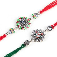 The Purple Tree Beautiful Silver Meenakari Rakhi For Brother With Roli Chawal And Card (Set Of 2) Rakhi For Bhai, Rakshabandhan Gift For Brother, Rakhi Thread, Rakhi Set, Rakhi Gift