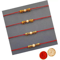 Tuski Traditional Red Thread Elephant Rakhi With Golden Beads  Elegant Raksha Bandhan Bracelet For Brothers Set Of 4
