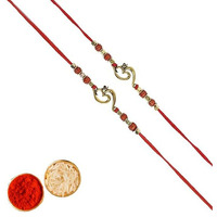 Sensimon Beautiful Om Rakhi For Brother Set Of 2 | Rakhi Bracelets For Brother With Elegant Shiv Om Dial Design With Free Roli Chaval Decorative Kumkum Gift Box.