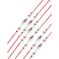 Accessher Presents Traditional Silver Designer Peacock Rakhi For Brother | Stones Embedded Pack Of 6 With Roli Kumkum Packets & Happy Rakshabandhan Card