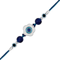 Mahi Rhodium Plated Blue And White Meenakari Work Floral Evil Eye Rakhi For Brother (Ra1100730R)
