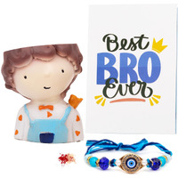 To The Nines Rakhi Gift Set For Brother Gift Combo - Rakhi With Planter, Tilak Material And Greeting Card