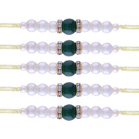 I Jewels Rakshabandhan Special Pearl Rakhi With Roli Chawal & Rakshabandhan Card For Brother/Bro/Bhai (R086G-5) (Pack Of 5)