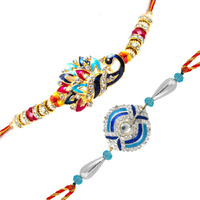 Mahi Men's Combo Of Alloy Rakhis For 'Bhaiya Bhabhi' With Crystals (Multicolour)
