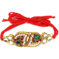 Zaveri Pearls Green & Red Stones Traditional Rakhi-Zpfk10295