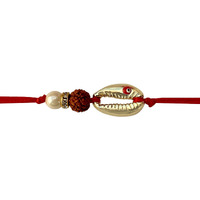 Fure Red Cowrie Shell Rakhi For Brother (Roli-Chawal Included)
