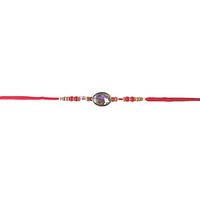 Accessher Mens Traditional Kundan Studded Delicate Rakhi For Beloved Brother & Gifting With Roli Kumkum Packets & Happy Rakshabandhan Card