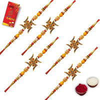 Case Creation Designer Fancy Traditional Sathiya Rakhi For Brother Big Set Of 5 Rakhi Rakshasutra Emerald Green