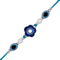 Mahi Rhodium Plated Blue Meenakari Work Floral Evil Eye Rakhi For Brother (Ra1100729R)