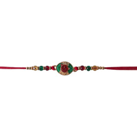 Accessher Traditional Multicolour Menakari Om/Aum Rakhi For Beloved Brother & Gifting With Roli Kumkum Packets & Happy Rakshabandhan Card