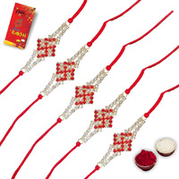 Case Creation Unisex Crystal Handcrafted Ad Stone Rakhi For Brother Religious Swastik Set Of 5 Rakhi Diamond