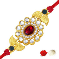 The Purple Tree Kundan Rakhi For Brother With Roli Chawal And Card (Set Of 1) Rakhi For Bhai, Rakshabandhan Gift For Brother,