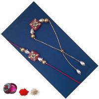 Tuski Bhaiya & Bhabhi Square Stone Rakshabandhan Rakhi |Rakhi Bracelet For Boys And Girls | Rakhi Set With Decorative Roli Box And Chawal | Bhabhi Bracelet Rakhi (Set Of 2)