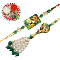Alaukik Bhaiya Bhabhi Radha Krishna Rakhi Set Bhabhi Lumba Pair Couple Rakhi With Decorative Pooja Thali/Roli And Chawal