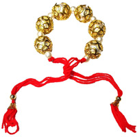 Athz Bhabhi Lumba Rakhi White Moti Beads Within Golden Casing Orange Thread Made In India Rakhis For Women Girls Bhabhi