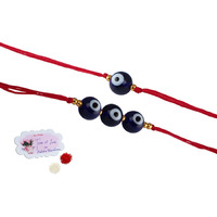 Jfl Mens - Jewellery For Less Combo Of 2 Evil Eye Rakhi For Rakshabandhan Festival Brother Rakhi Handcrafted With Roli Chawal & Hand Written Card, Adjustable.