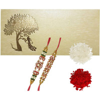Purpledip Rakshabandhan Set: 2 Rakhi Bracelets For Brother In Shagun Envelop With Roli Chawal Tika (Rakhi33)