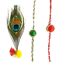 Mehrunnisa Set Of 2 Handmade Exquisite Rakhis With Peacock Feather Roli & Chawal (Rak984)