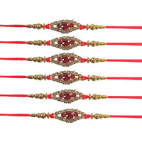 Accessher Mens Semi Precious Stones Studded Delicate Rakhi For Beloved Brother Pack Of 6 & Gifting With Roli Kumkum Packets & Happy Rakshabandhan Card