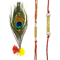 Mehrunnisa Set Of 2 Handmade Exquisite Rakhis With Peacock Feather Roli & Chawal (Rak935)