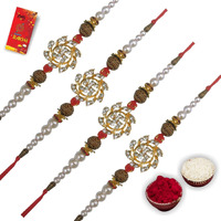 Case Creation Hand Made Swastik Rakhi Swastik Band Fashion Beaded Plastic Beads Bracelet For Bhaiya/Bhabhi/Girls/Boys (4 Rakhis) Cherry Red