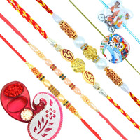 Aashya Mayro Premium Combo Of 6 Rakhi For Brother,Om, Bracelet, Pearl And Two Kids Rakhis For Family With A Roli Packet And A Tray.