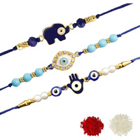 Alaukik Rakhi Combo Set Of Premium Elegant Unisex Rakhis With Roli, Akshat And Greeting Card For Bro/Brother/Bhaiya/Bhai/Rakshabandhan (Style 06)