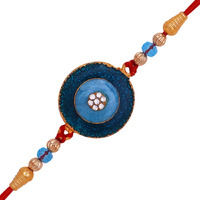 Mahi Blue Meenakari Work And White Crystal Round Rakhi For Bhaiya (Ra1100642G)