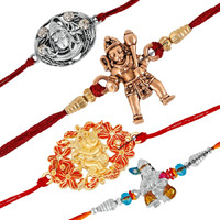 Mahi Combo Of 4 Meenakari Spiritual Lord Shiva, Jai Hanuman, Lord Ganesha And Lord Krishna Rakhi (Bracelet) With Crystal Stones For Beloved Brothers/Bhaiya (Rco1104956Mc)