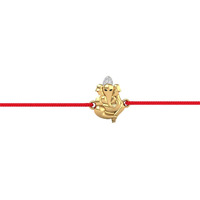Dishis 14K Yellow Gold Ganesh And Diamond Rakhi For Brother And Bhabhi