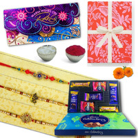 Almoda Creations Rakhi Gift For Brothers 3 Antique Panchdhatu Rakhi, Rakhi Greeting Card, Cadbury Celebrations Chocolates, Tilak Pouch & Kalawa, Rakhi Gift Box, Personalized Message