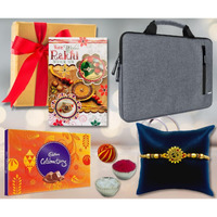 Almoda Creations Latest Rakhi Gift For Brother - Laptop Bag, Chocolates, Tilak Pouch With Gift Wrapping Rakhi Set