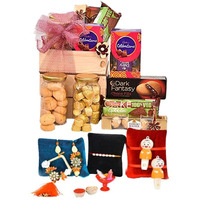 Nutri Miracle Rakhi Chocolate Gifts | Ethnic Floral Bhai Bhabhi Pair | Kids Whistle N Light Rakhi | Pearl Dora | Tilak Kit,5 Chocolates
