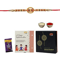 Gifticon Rakhi Combo For Brother With Chocolate Greeting Card And Gift Box| Set Of 1 Rakhi 1 Dairy Milk 1 Rakhi Greetings Card And Roli Chawal