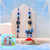 Craftvatika Evil Eye Rakhi Set For Brother And Bhabhi | Fridge Magnet Gift Combo Set For Brother Men Women | Bhaiya Bhabhi Designer Rakhi Set With Best Wishes Card | Couple Pair |