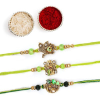 The Purple Tree Green Kanha Ji Rakhis For Bhai With Roli Chawal And Card (Pack Of 3), Handmade Rakhi For Brother, Best Rakshabandhan Gift For Bhai, Krishna Rakhi For Bhaiya