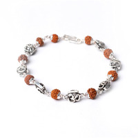 Hem Jewels Pure Silver Rudraksh Rakhi For Brother | Rudaksh Bracelet For Boys And Men | Design: Om Cuboid Beads (Hjrkh-67)
