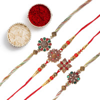 The Purple Tree Mens Red And Green Stone Rakhis For Brother With Roli Chawal And Card (Pack Of 4) Rakhi For Bhai, Rakshabandhan Gift For Brother, Rakhi Gift