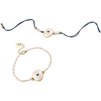 Salty Celestial Circle Pearl Evil Eye Rakhi Set For Bhaiya & Bhabhi | Adjustable Designer Bracelet & Moli Dora | With Roli Chawal | Raksha Bandhan Gift Protection For Siblings